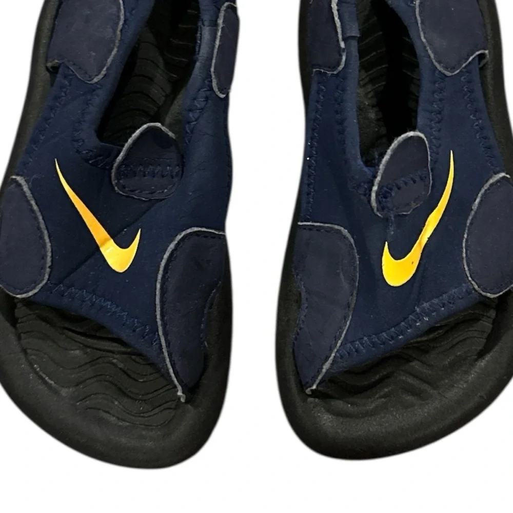 Nike Kids Dark Blue Yellow Swim Swoosh Beach Sandals 6